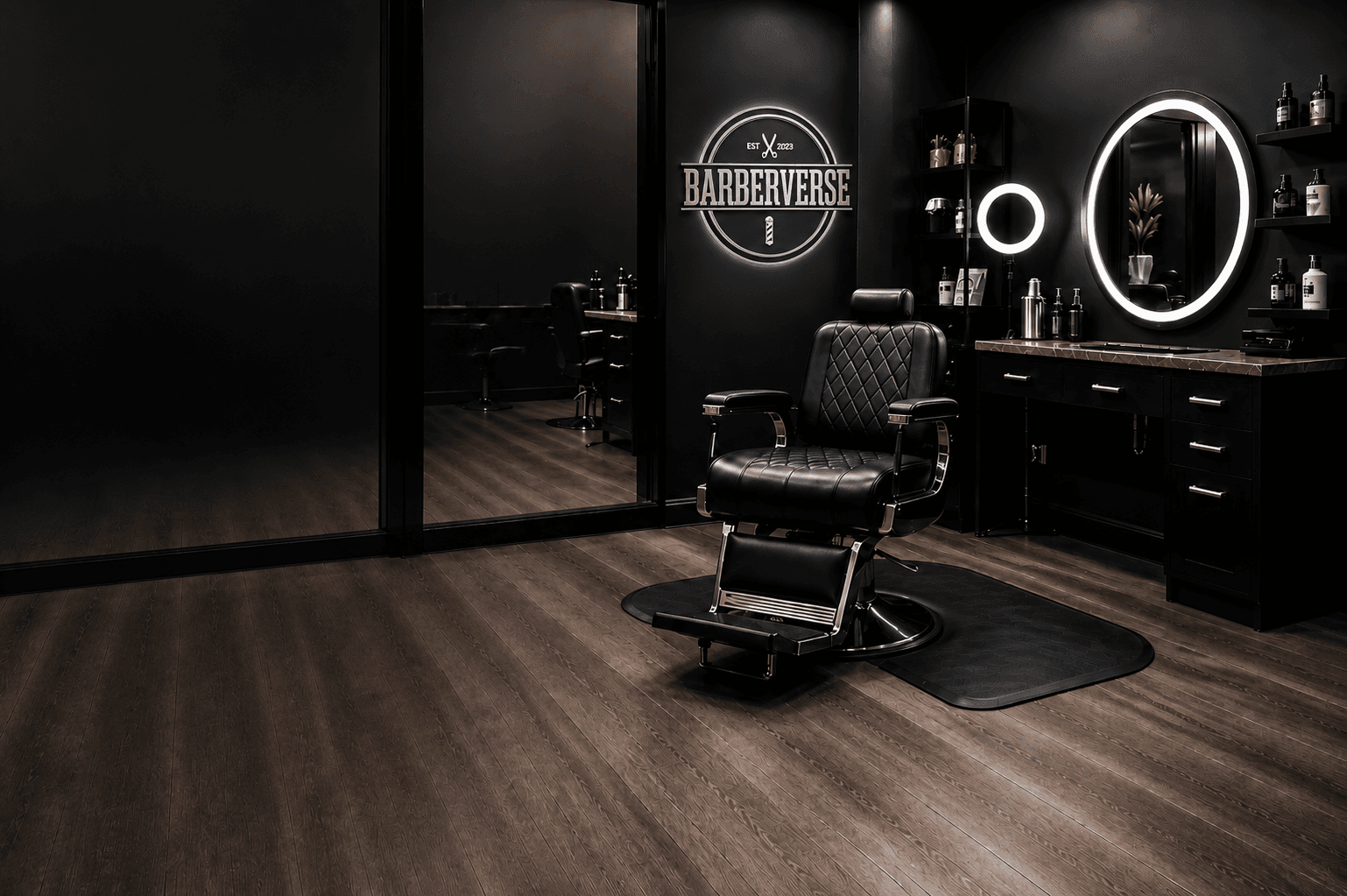 Modern barber salon suite interior